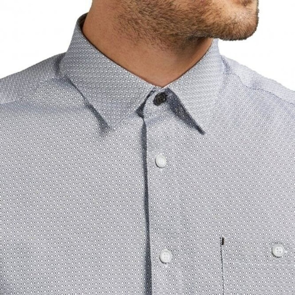 TED BAKER Mens Donald Geo Print Short Sleeve Shirt Navy Button Up Size 1 US XS